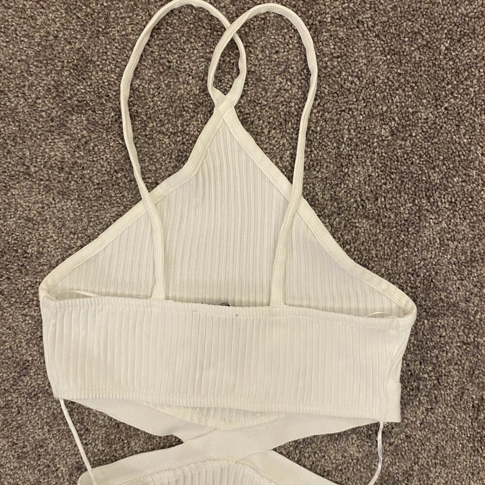 Zara Ribbed Cotton Blend Cut Out Bodysuit Women’s White Size S - Small - NWT - Picture 10 of 16